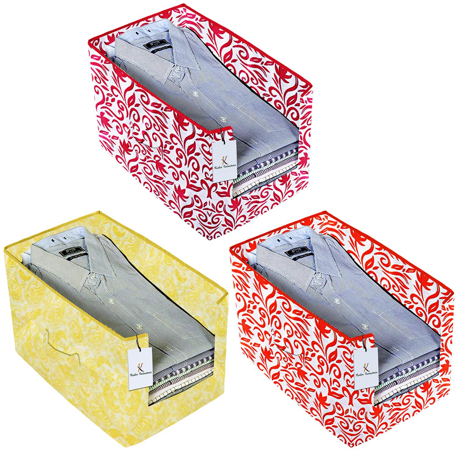 

Kuber Industries Leaf Printed 3 pc Non Woven Shirt Stacker Wardrobe Organizer Set (Pink Red Gold) - CTHH16788