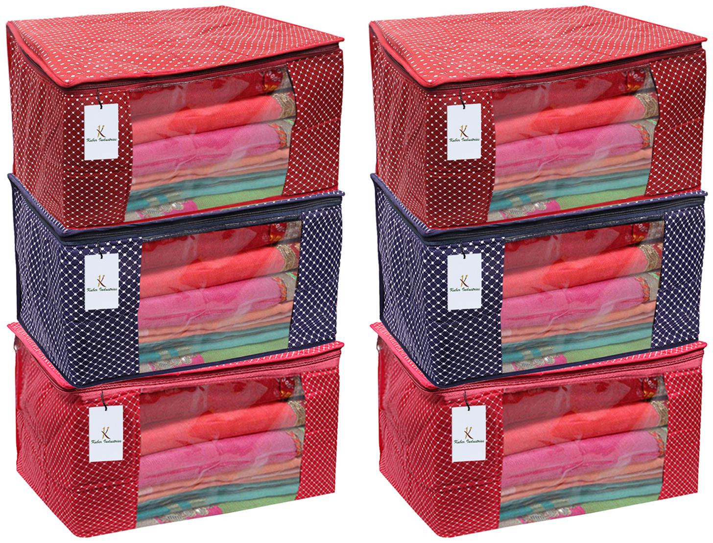 

Kuber Industries Cotton 6 Pieces Three Layer Quilted Extra Large Saree Cover (Maroon Blue Pink)- CTHH22074