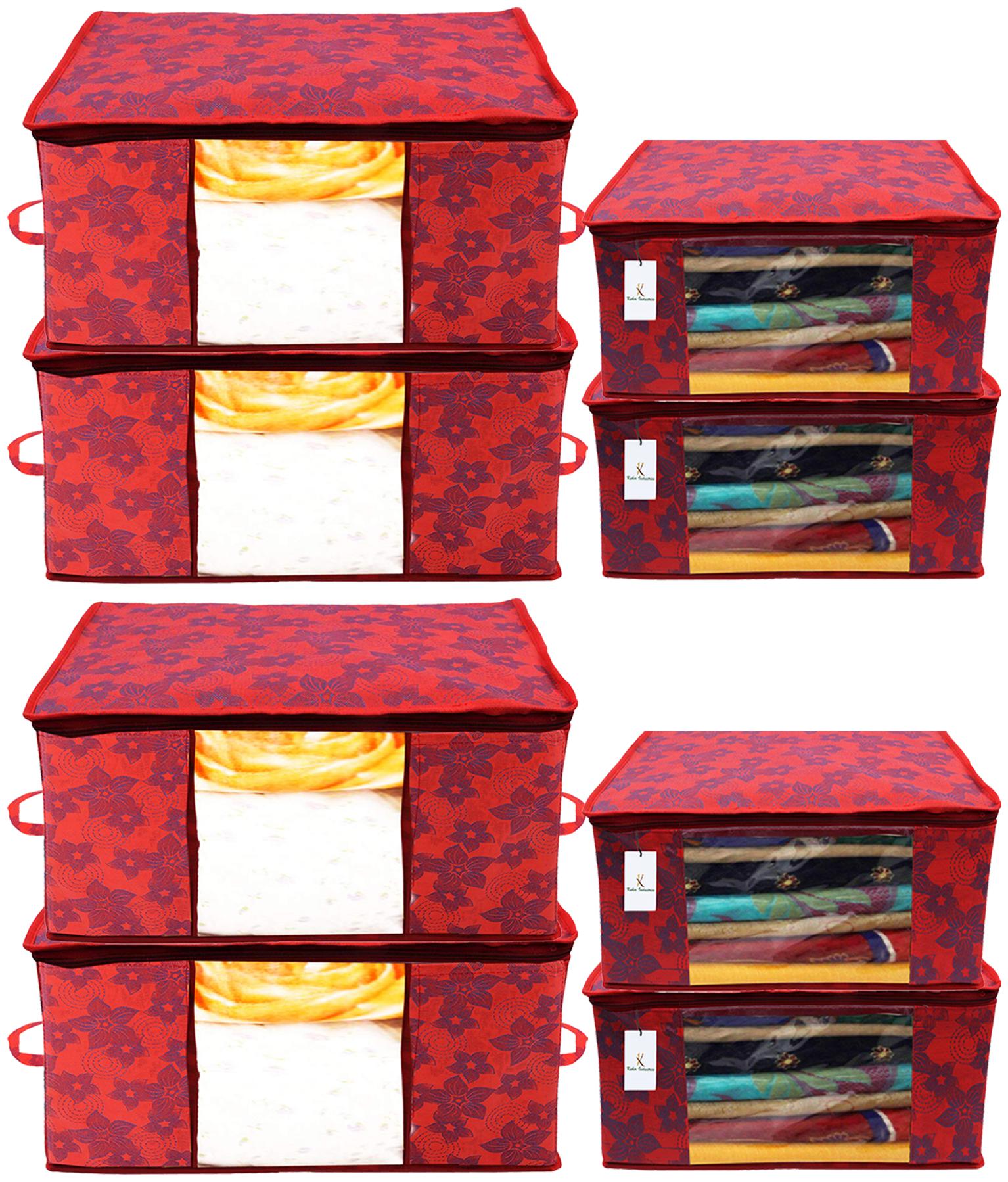 

Kuber Industries Metallic Printed Non Woven 4 pcs Saree Cover And 4 pcs Underbed Storage Bag Cloth Organizer For Storage Blanket Cover Combo Set (Red) - CTHH17936