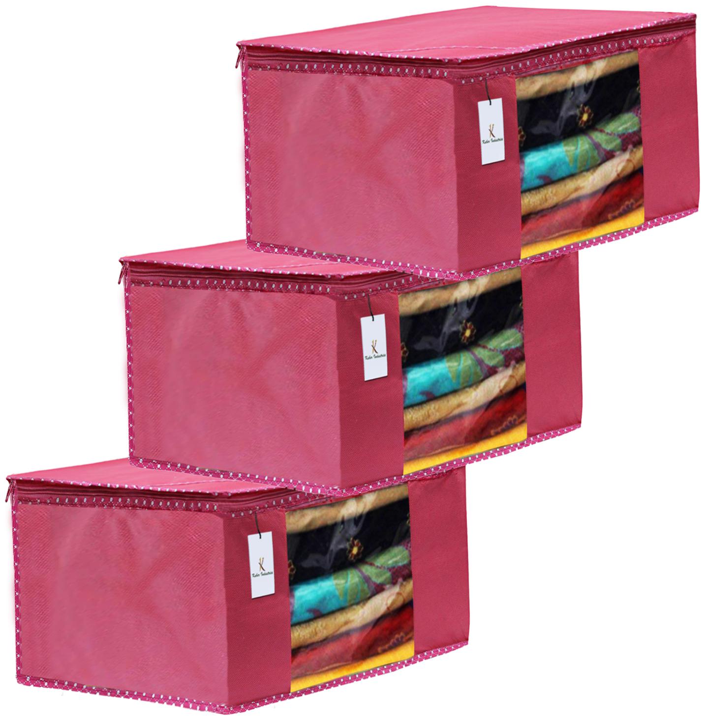 

Kuber Industries 3 pc Non Woven Fabric Saree Cover Set with Transparent Window Extra Large Pink- CTHH16103