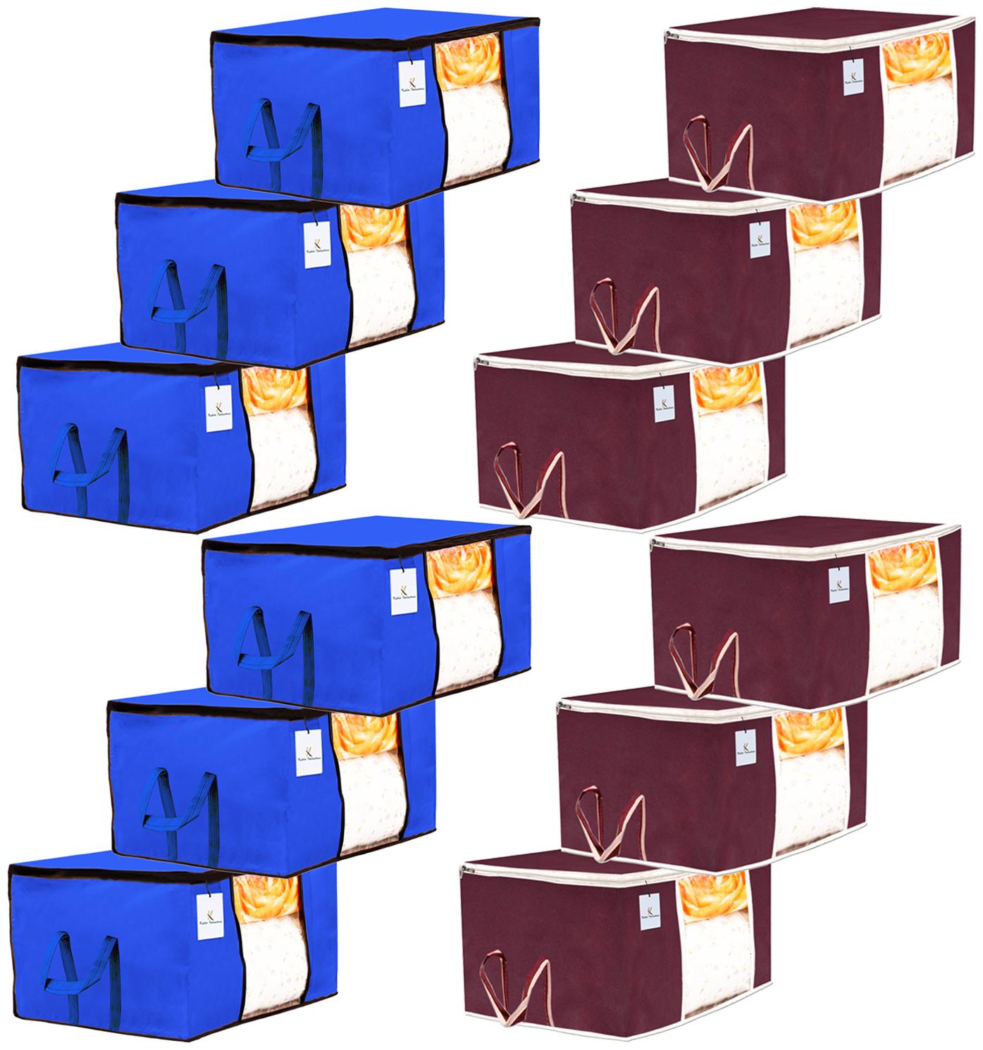 

Kuber Industries 12 pc Non Woven Underbed Storage Bag Storage Organiser Blanket Cover with Transparent Window Extra Large Maroon Royal Blue CTHH15661