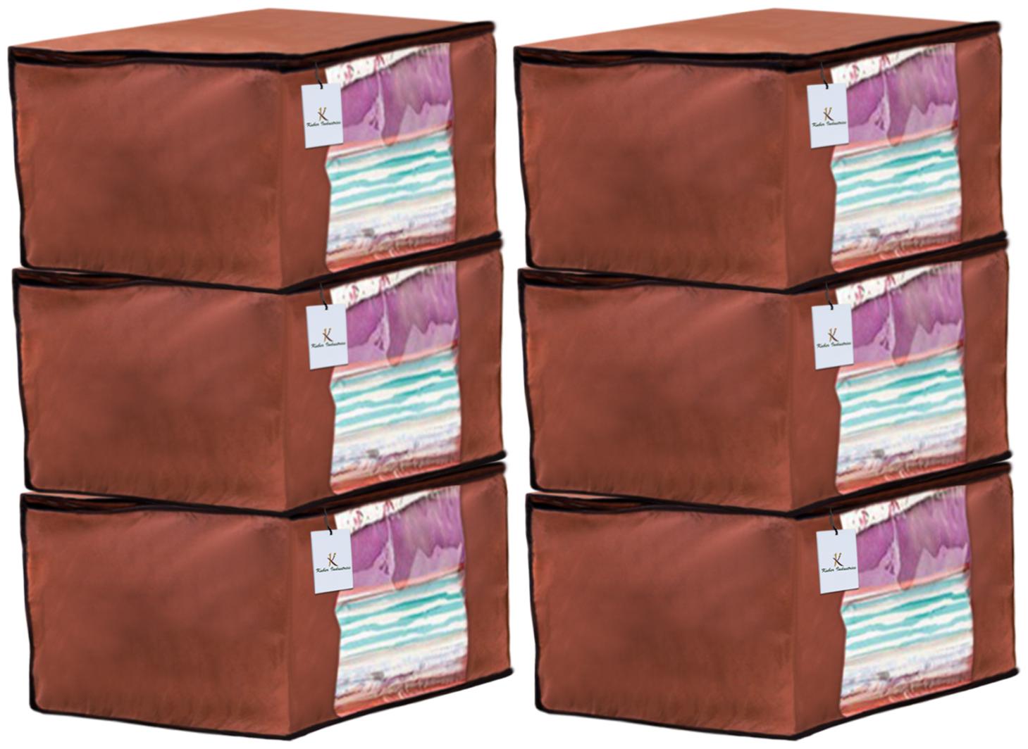 

Kuber Industries 6 Piece Non Woven Fabric Saree Cover Set with Transparent Window Extra Large Dark Brown CTHH14117