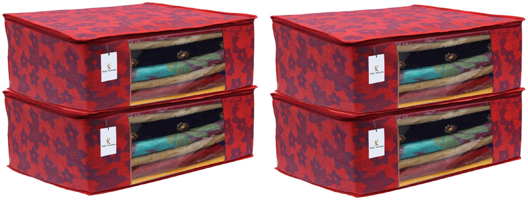 

Kuber Industries 4 pc Non Woven Saree Cover Set Red 7 Inches Height CTHH11581