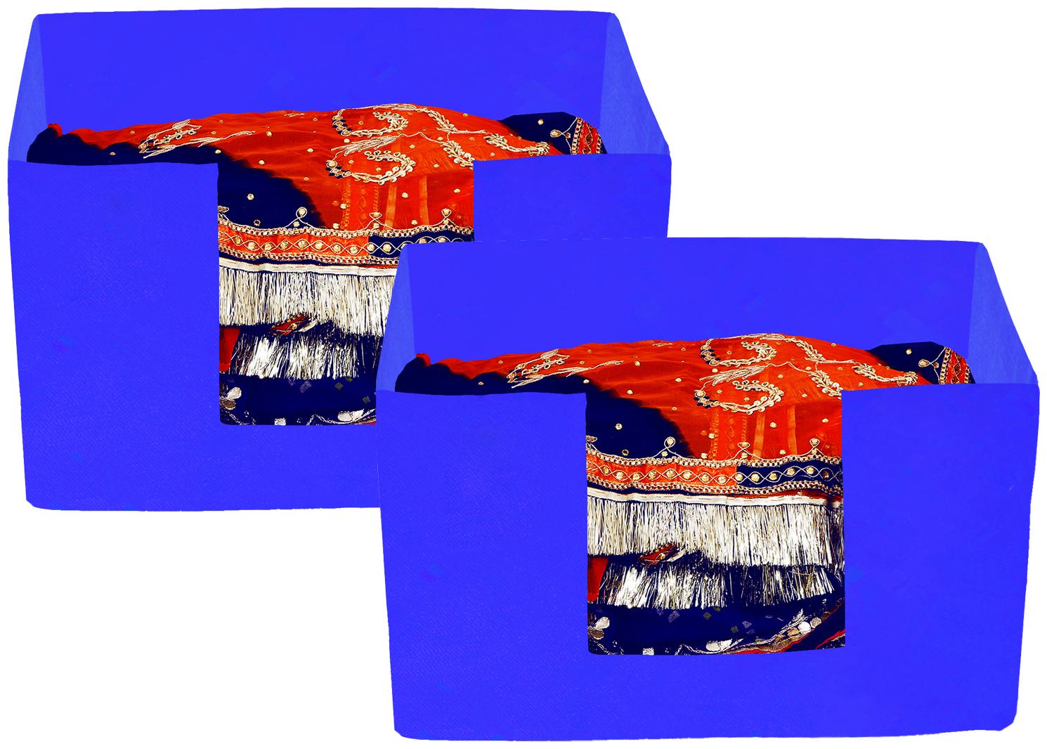 

Kuber Industries 2 pcs Large Capacity Space Saver Closet Stackable and Foldable Saree Clothes Storage Bag Non-Woven Rectangle Cloth Saree Stacker Wardrobe Organizer (Royal Blue) CTHH15718