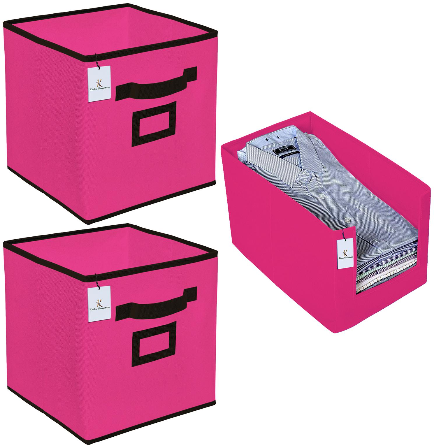 

Kuber Industries Non Woven 1 pc Shirt Stacker Wardrobe Organizer And 2 pc Small Foldable Storage Organiser Cubes Boxes (Pink) - CTHH17711