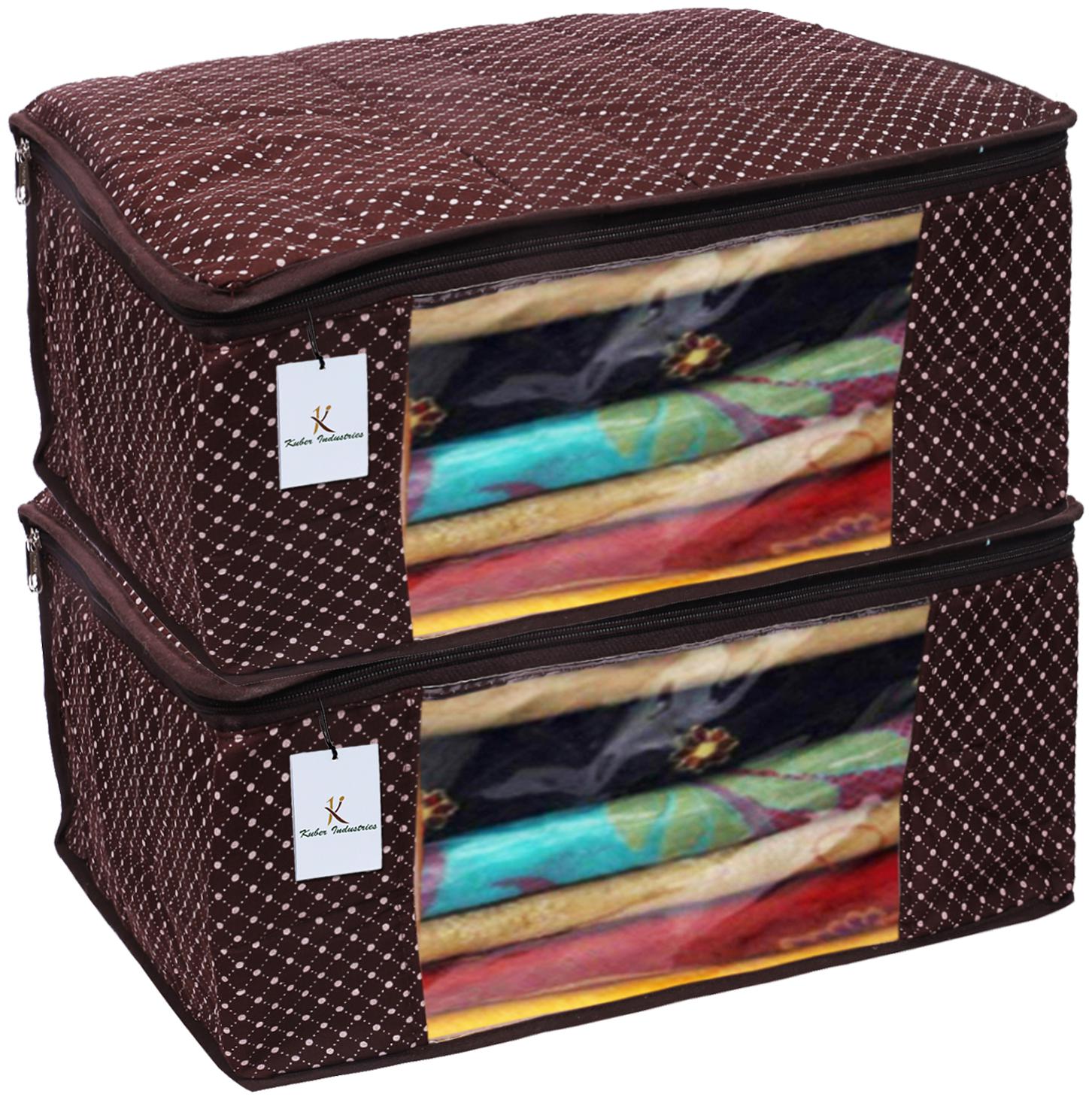 

Kuber Industries Polka Dots 2 Piece Cotton 3 Layered Quilted Saree Cover Brown- CTHH12888