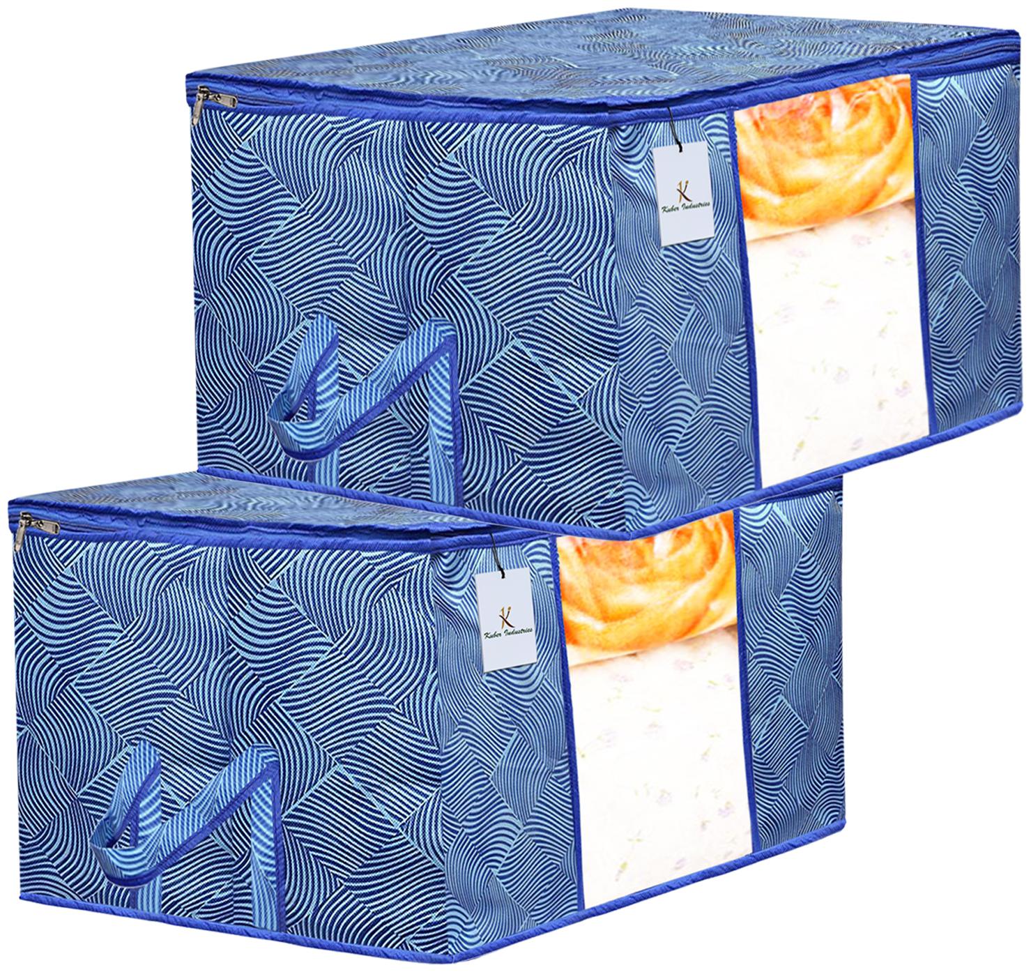 

Kuber Industries Laheriya Design 2 pc Non Woven Underbed Storage Bag Storage Organiser Blanket Cover with Transparent Window Extra Large Blue CTHH15627
