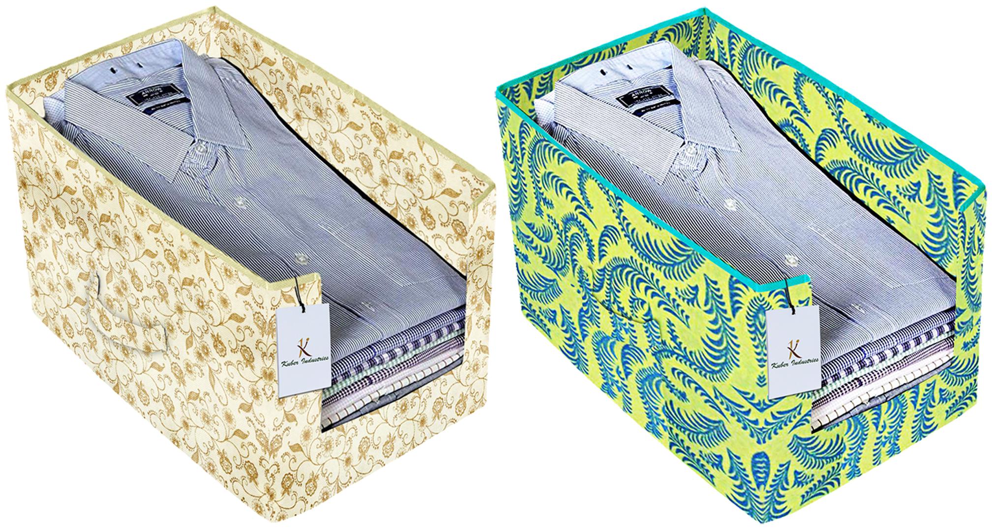 

Kuber Industries Metalic Printed 2 pc Non Woven Shirt Stacker Wardrobe Organizer Set (Green Brown) - CTHH16622