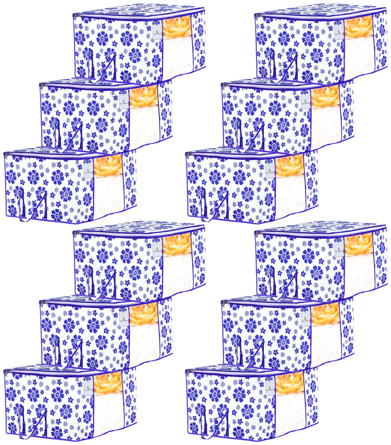 

Kuber Industries Flower Design 12 pc Non Woven Underbed Storage Bag Storage Organiser Blanket Cover with Transparent Window Extra Large Royal Blue CTHH15646