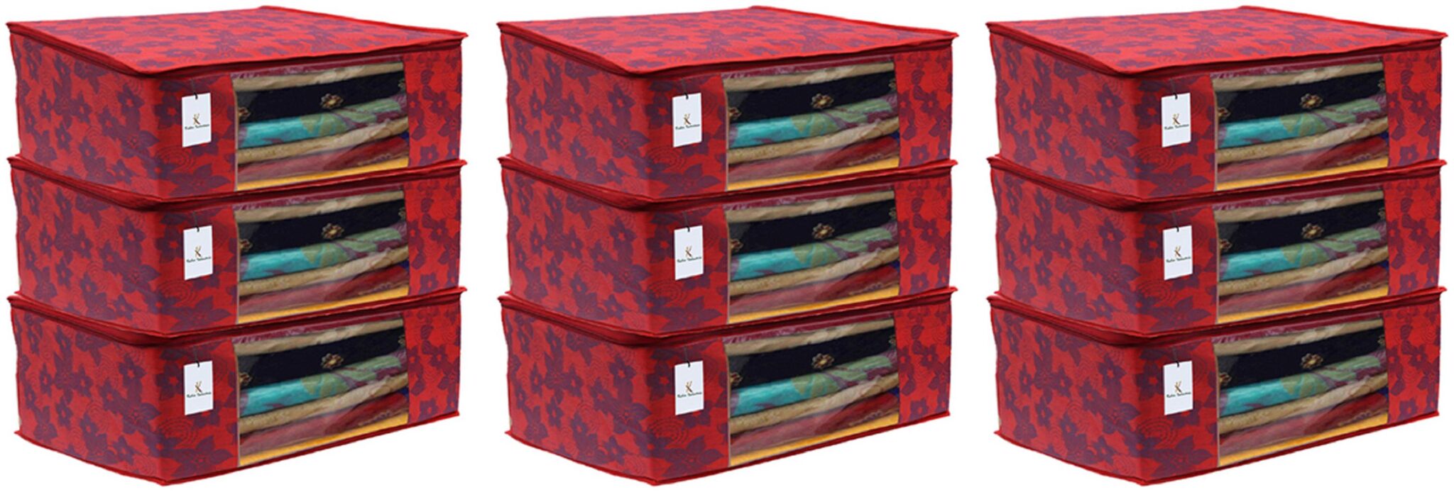 

Kuber Industries 9 pc Non Woven Saree Cover Set Red 7 Inches Height CTHH11582