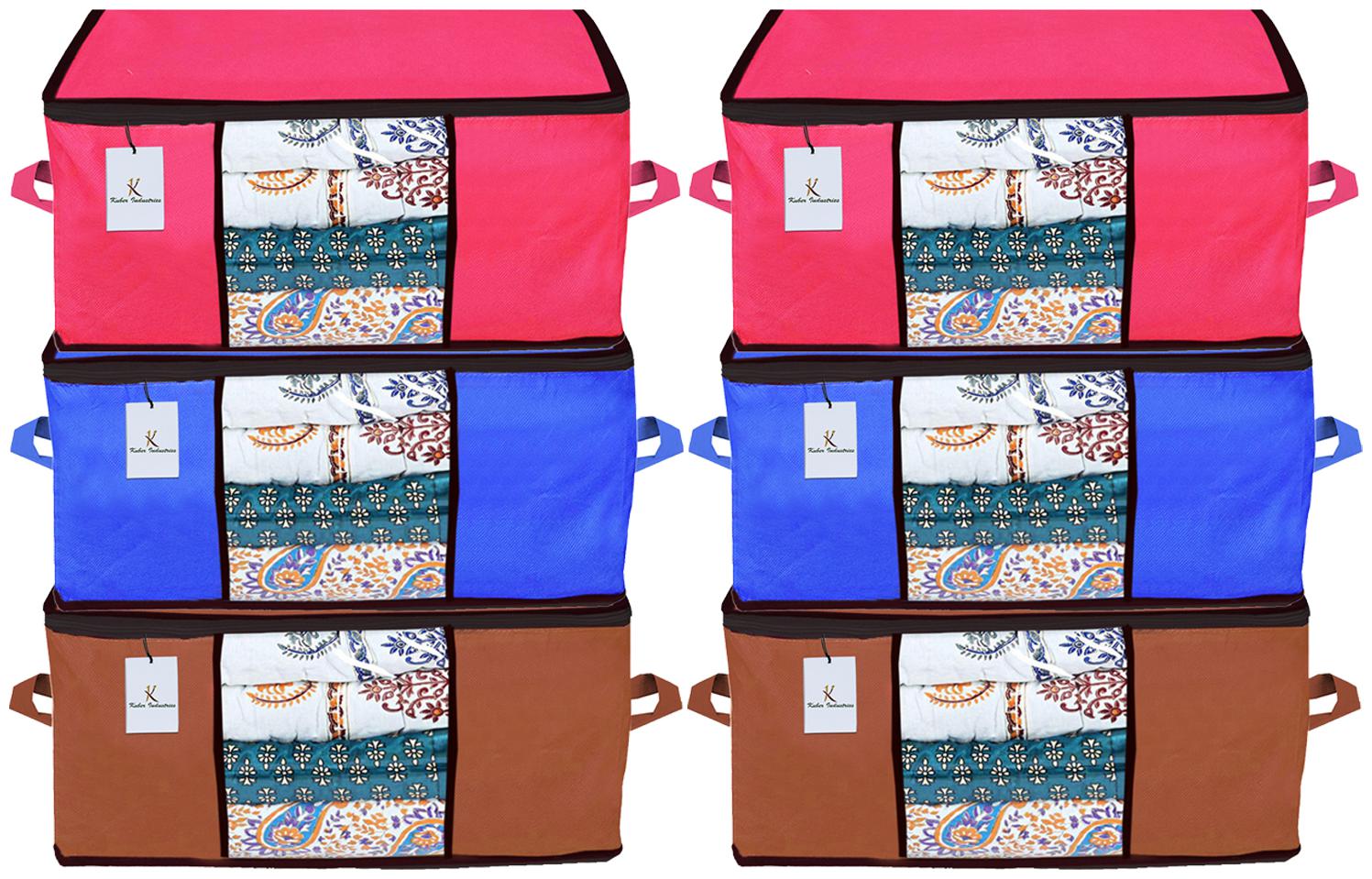 

Kuber Industries Underbed Storage Bag Storage Organiser Blanket Cover Set of 6 - Pink Royal Blue Dark Brown Extra Large Size CTHH14338