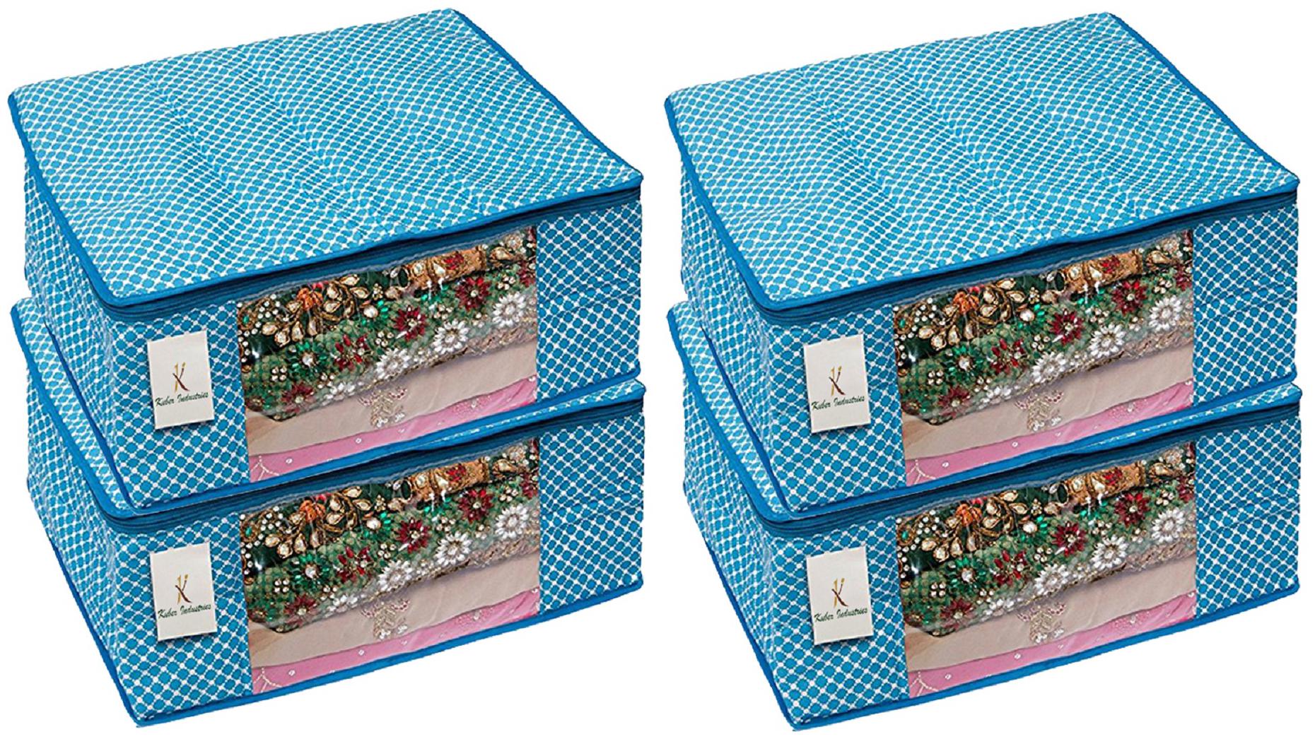 

Kuber Industries Cotton 4 Pcs Hathkadi Print Saree Cover (Blue) CTHH11367