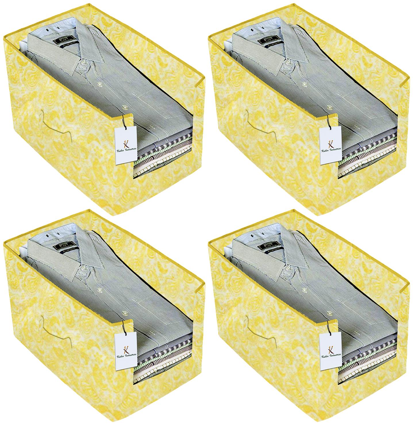 

Kuber Industries Leaf Printed 4 pc Non Woven Shirt Stacker Wardrobe Organizer Set (Gold) - CTHH16774