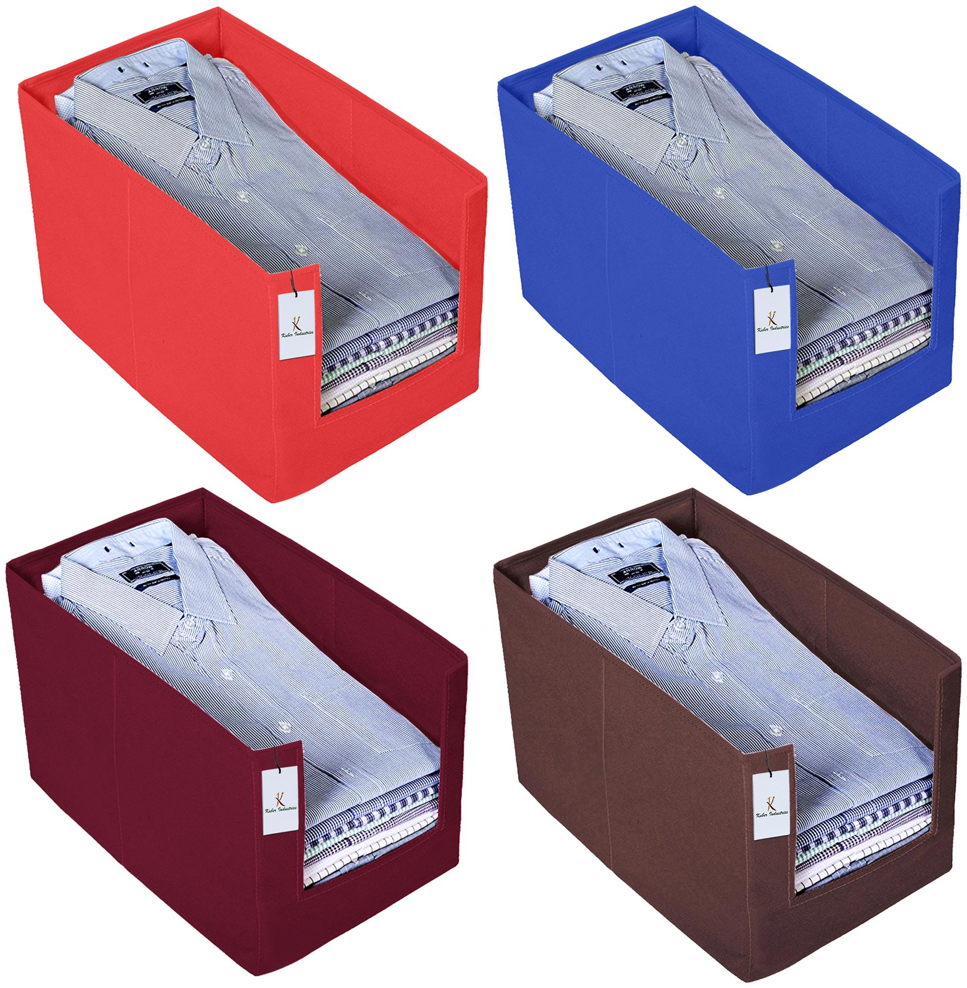 

Kuber Industries 4 pc Non Woven Shirt Stacker Wardrobe Organizer Set Red Brown Maroon Blue- CTHH16222