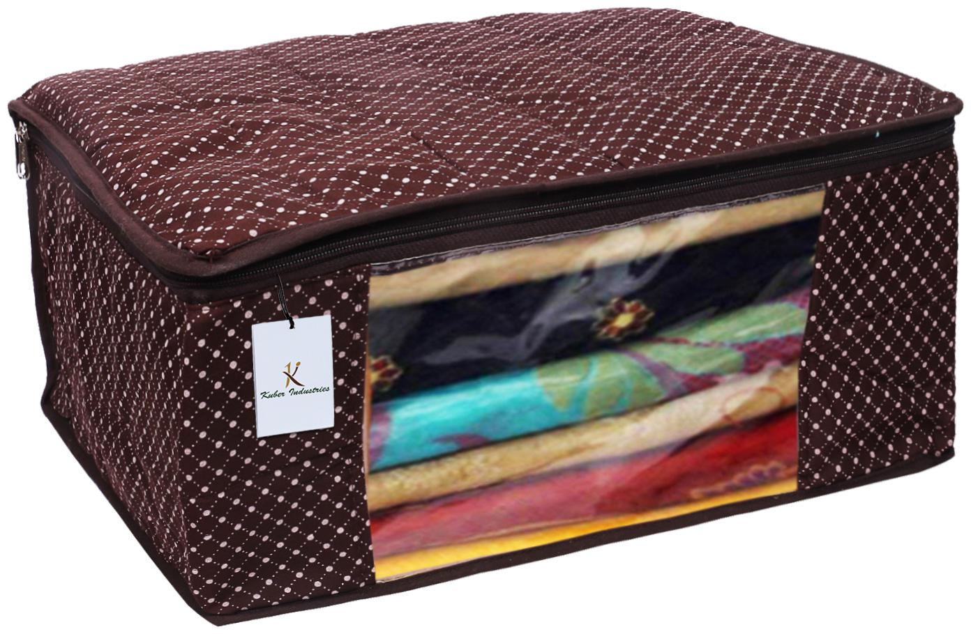 

Kuber Industries Polka Dots 1 Piece Cotton 3 Layered Quilted Saree Cover Brown- CTHH12887