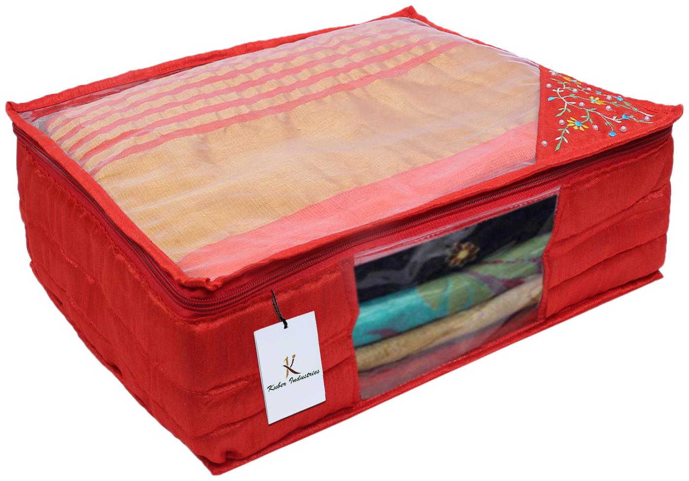 

Kuber Industries 3 layered Quilted Silk Saree Cover (Red) -CTLTC10617 CTHH12090