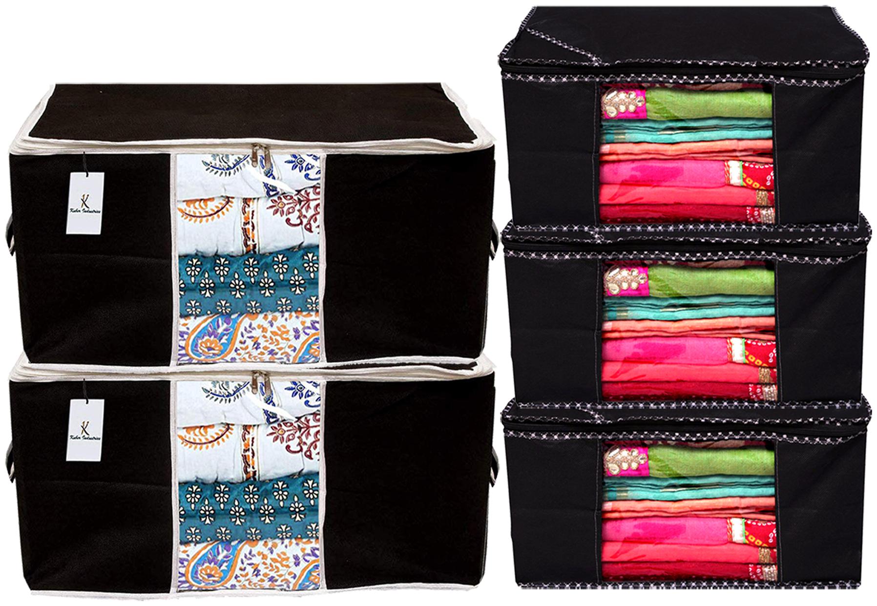 

Kuber Industries Non Woven 3 pcs Saree Cover And 2 pcs Underbed Storage Bag Cloth Organizer For Storage Blanket Cover Combo Set (Black) - CTHH17848