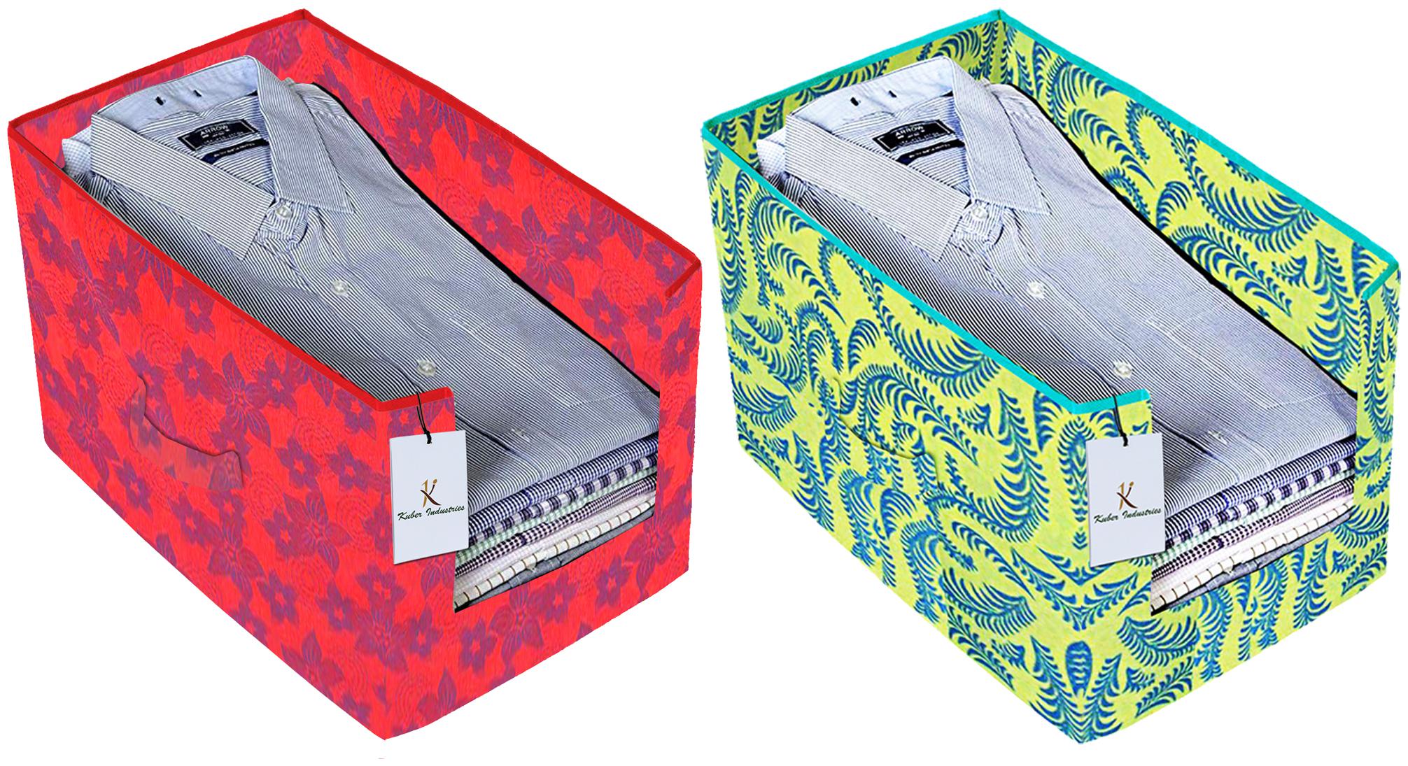 

Kuber Industries Metalic Printed 2 pc Non Woven Shirt Stacker Wardrobe Organizer Set (Green Red) - CTHH16624