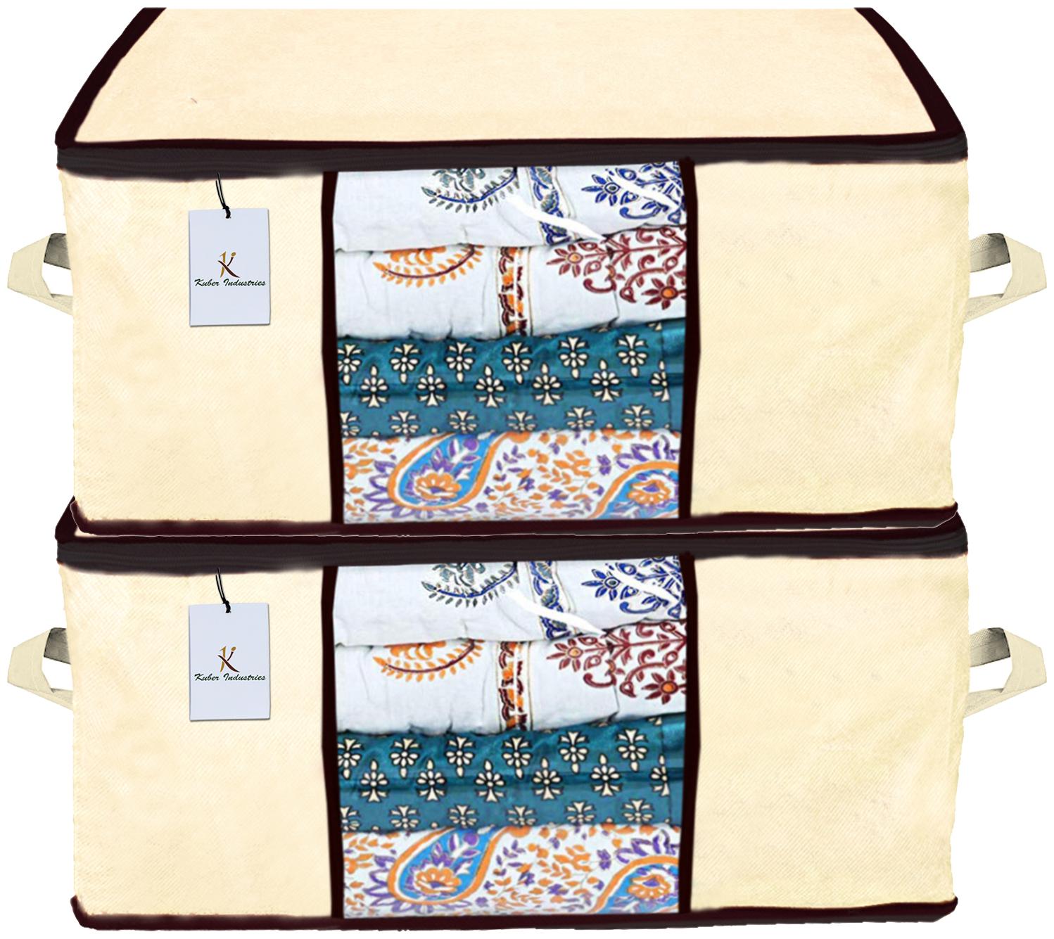 

Kuber Industries Underbed Storage Bag Storage Organiser Blanket Cover Set of 2 - Ivory Extra Large Size CTHH14320