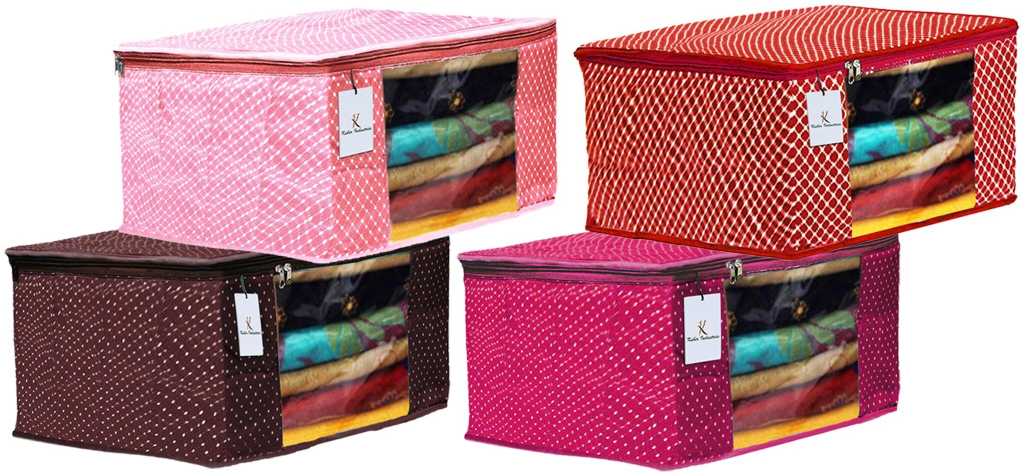 

Kuber Industries Polka Dots 4 pcs Cotton 3 Layered Quilted Saree Cover (Brown Peach Rani Red) - CTHH14962
