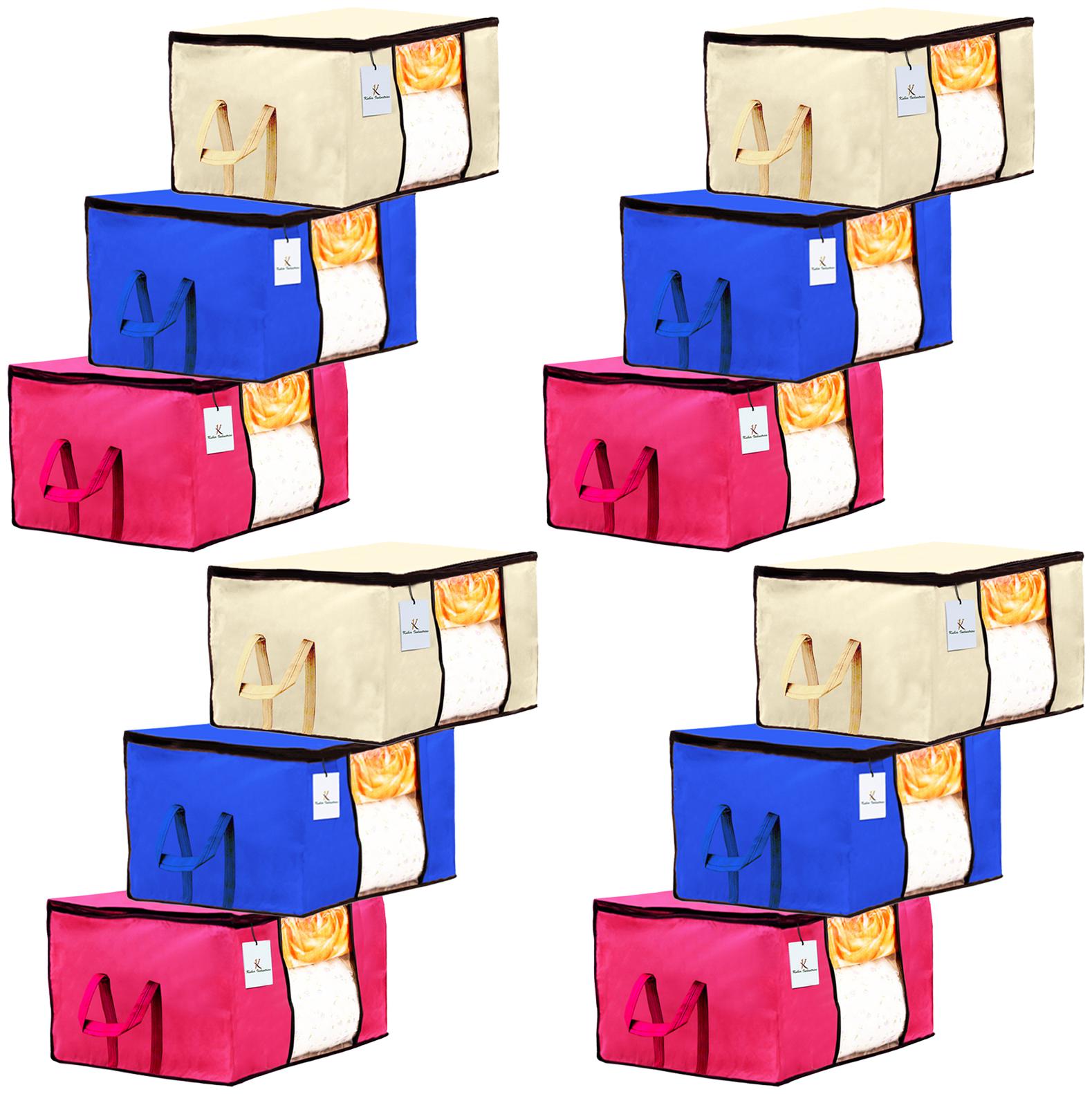 

Kuber Industries Underbed Storage Bag Storage Organiser Blanket Cover Set of 12 - Extra Large Size Ivory Royal Blue Pink CTHH14246
