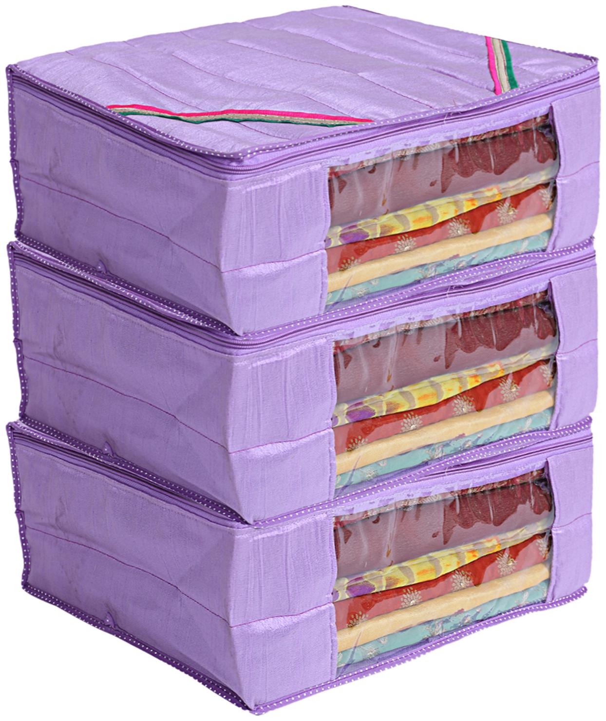 

Kuber Industries 3 pcs Raw Silk Saree Cover Wardrobe Organizer (Purple)- CTHH19205