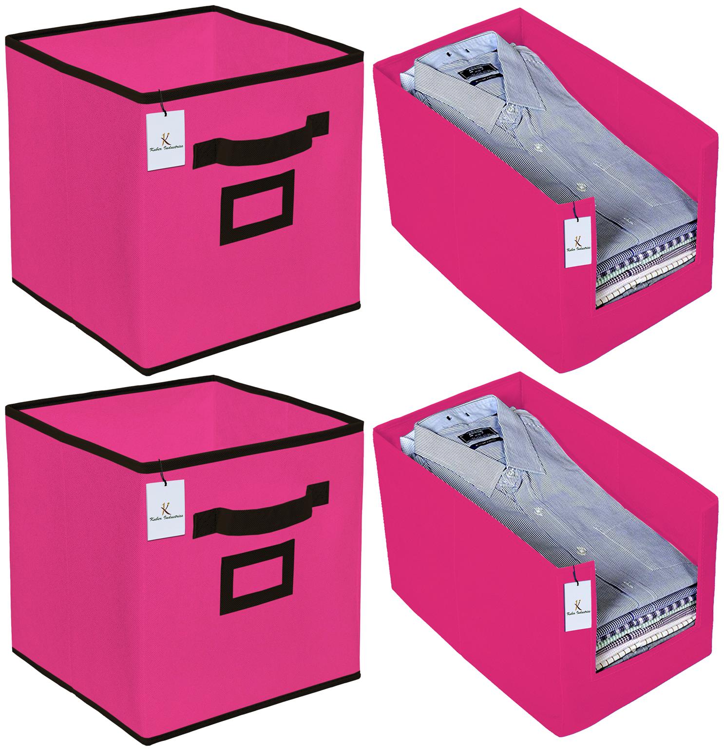 

Kuber Industries Non Woven 2 pc Shirt Stacker Wardrobe Organizer And 2 pc Large Foldable Storage Organiser Cubes Boxes (Pink) - CTHH17755