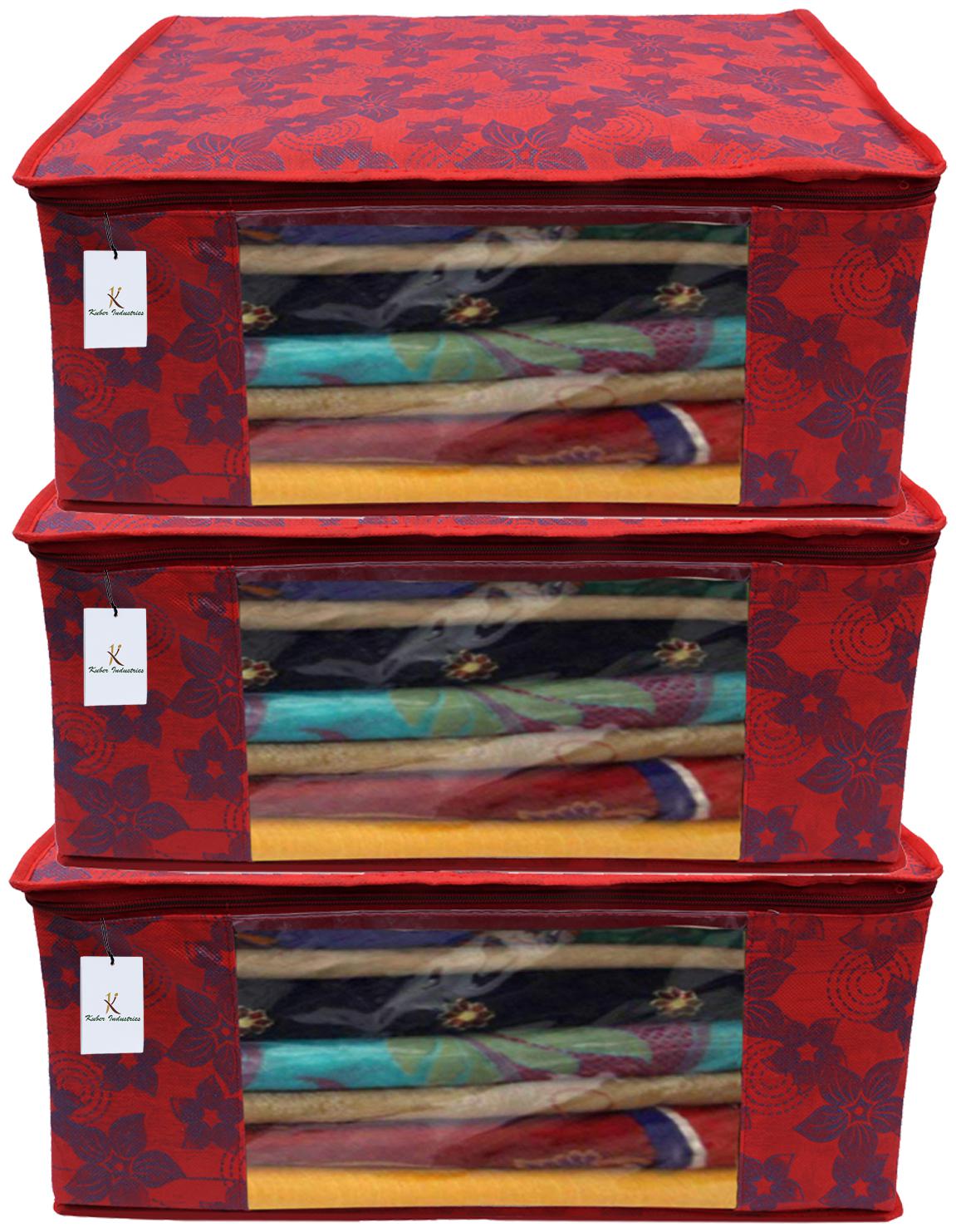 

Kuber Industries 3 pc Non Woven Saree Cover Set Red Large Size CTHH11571