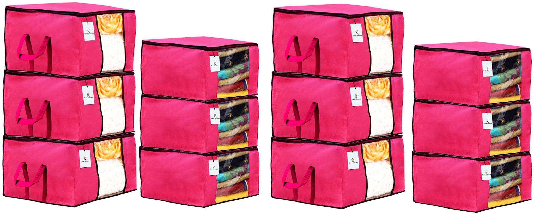 

Kuber Industries Non Woven 6 pcs Saree Cover And 6 pcs Underbed Storage Bag Cloth Organizer For Storage Blanket Cover Combo Set (Pink) - CTHH17868