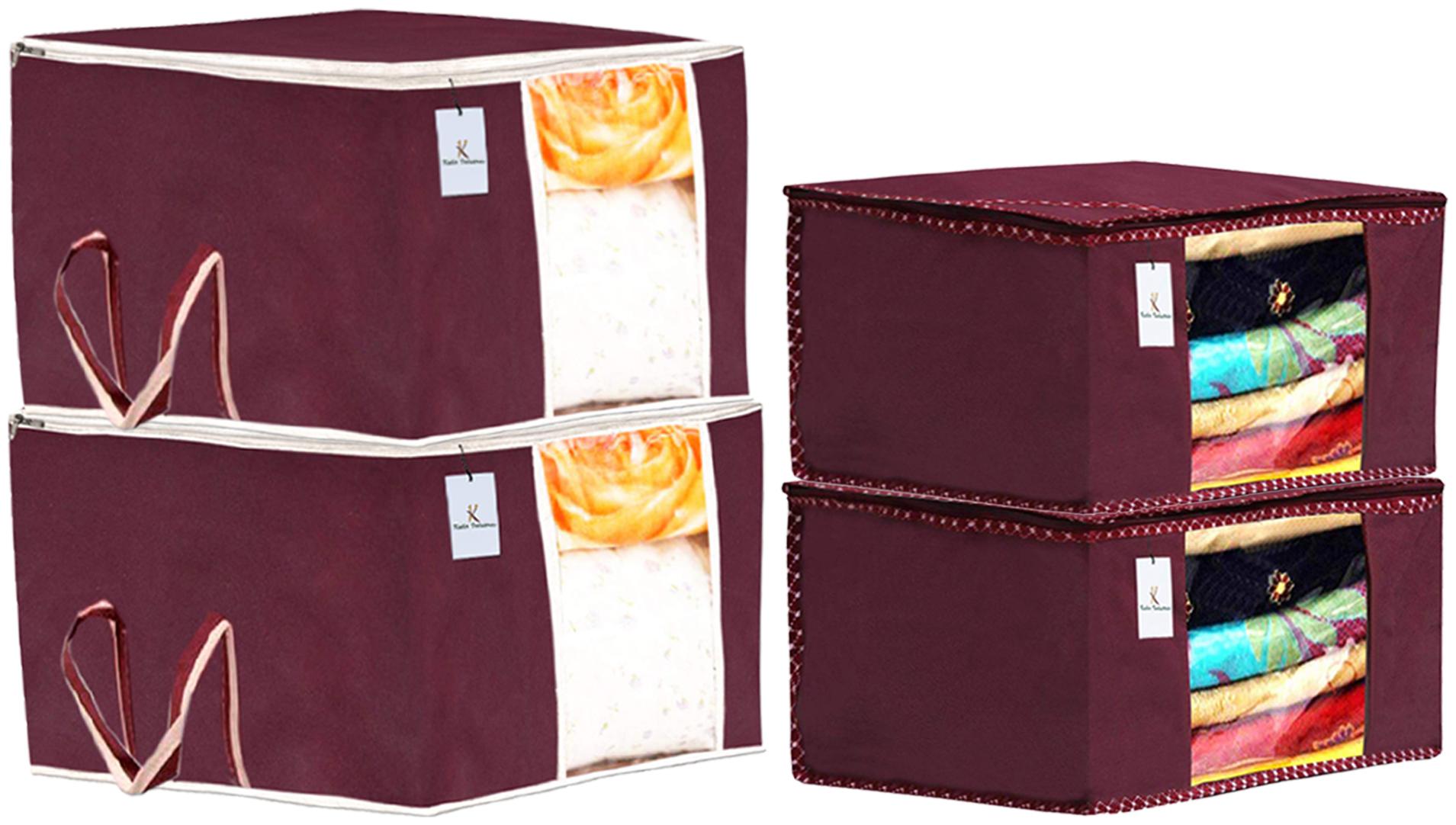 

Kuber Industries Non Woven 2 pcs Saree Cover And 2 pcs Underbed Storage Bag Cloth Organizer For Storage Blanket Cover Combo Set (Maroon) - CTHH17833