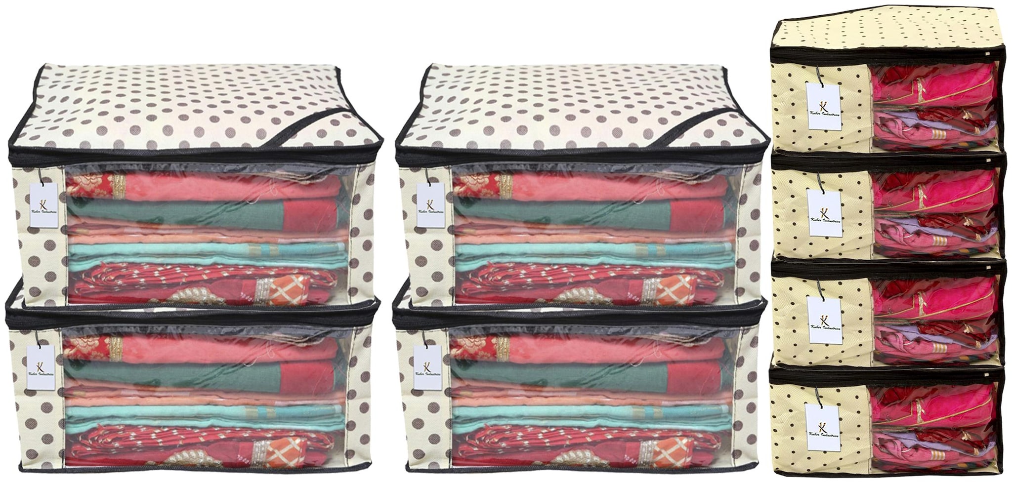 

Kuber Industries Polka Dots Design Non Woven 4 pc Saree Cover Cloth Wardrobe Organizer And 4 pcs Blouse Cover Combo Set (Ivory) - CTHH17805