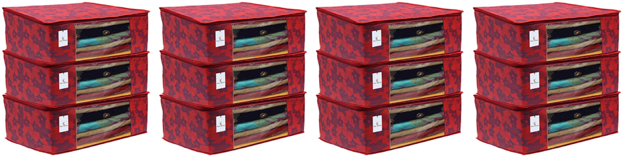 

Kuber Industries 12 pc Non Woven Saree Cover Set Red 7 Inches Height CTHH11583