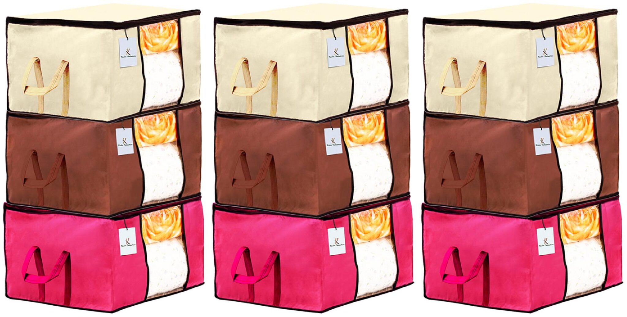 

Kuber Industries Underbed Storage Bag Storage Organiser Blanket Cover Set of 9 - Extra Large Size Ivory Pink Dark Brown CTHH14294