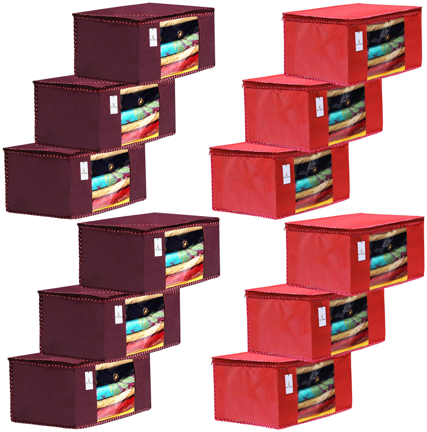 

Kuber Industries 12 pc Non Woven Fabric Saree Cover Set with Transparent Window Extra Large Maroon Red- CTHH16186