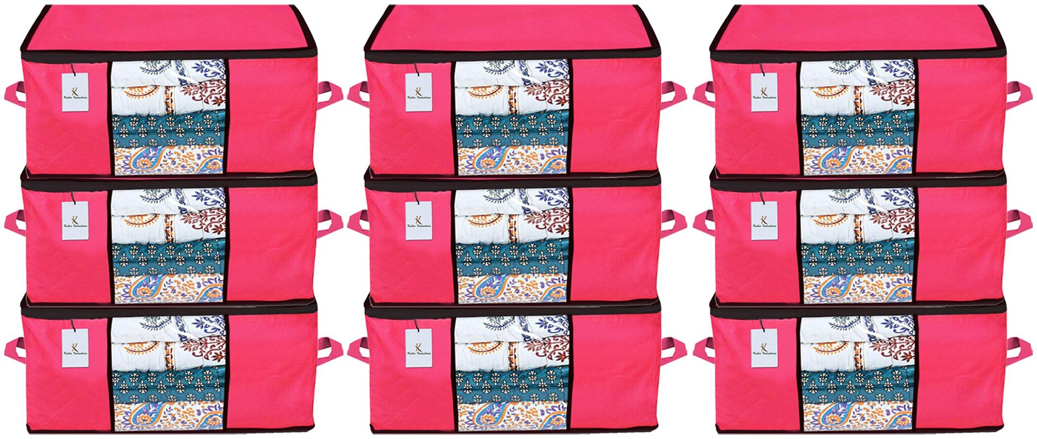 

Kuber Industries Underbed Storage Bag Storage Organiser Blanket Cover Set of 9- Pink Extra Large Size CTHH14304