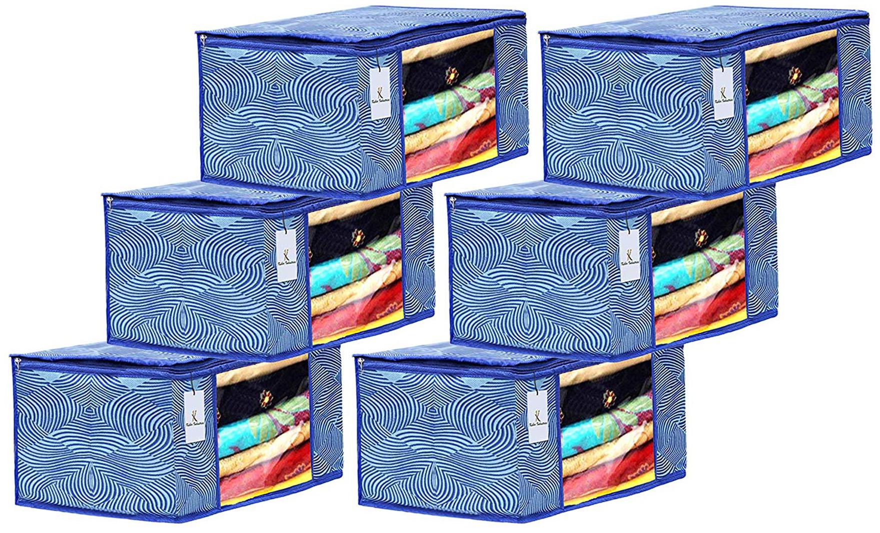 

Kuber Industries Laheriya Design 6 pc Non Woven Fabric Saree Cover Set with Transparent Window Extra Large Blue- CTHH16160