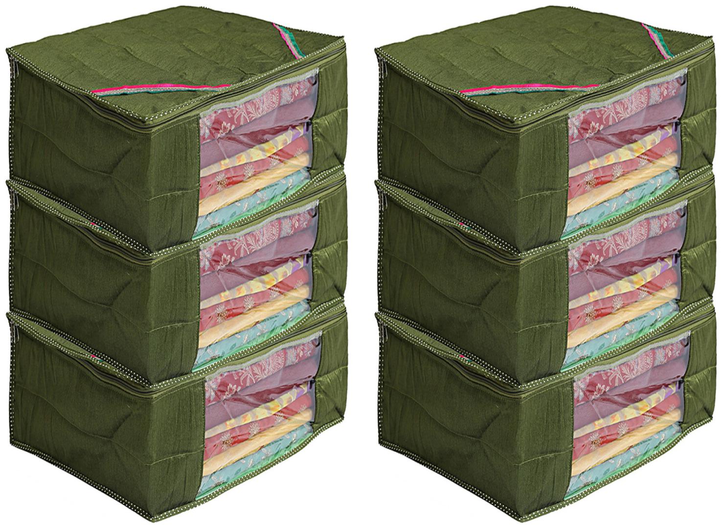 

Kuber Industries 6 Pieces Raw Silk Saree Cover Wardrobe Organizer (Green)- CTHH11490