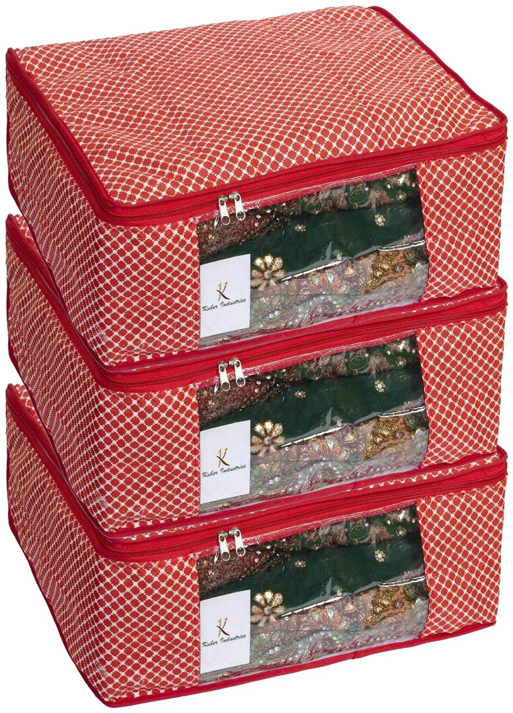 

Kuber Industries Cotton 3 pcs Hathkadi Print Saree Cover (Red) CTHH18876