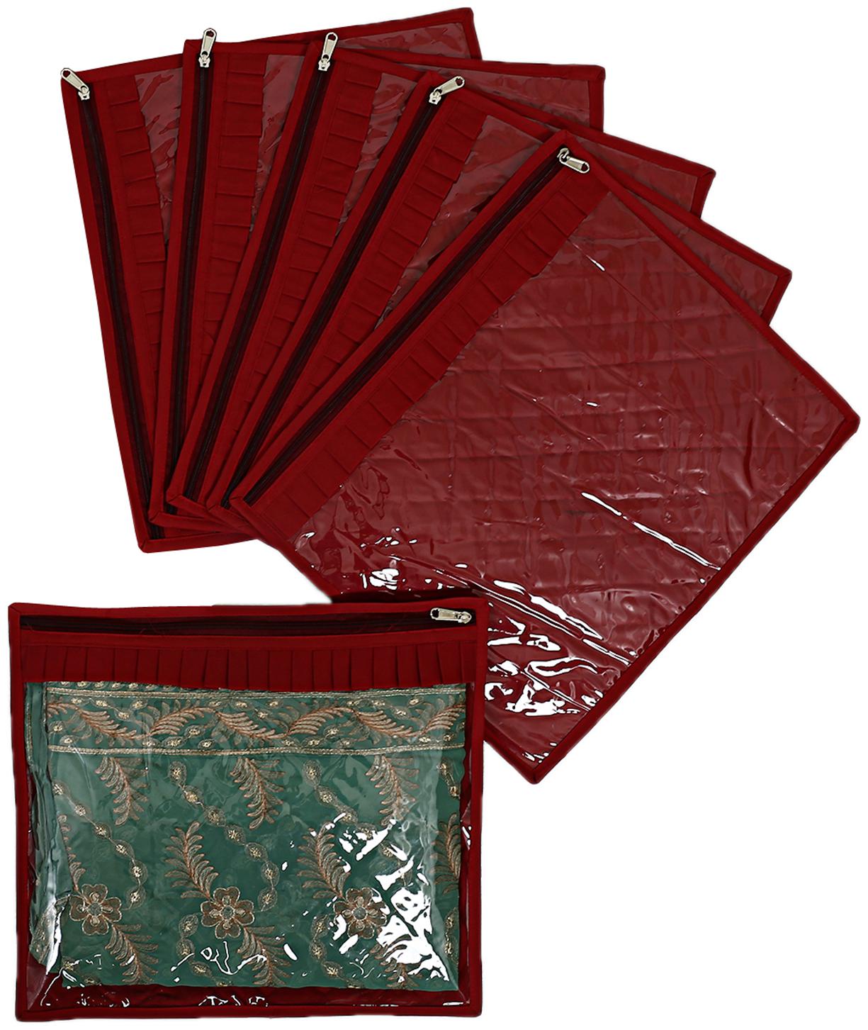 

Kuber Industries Satin 6 pcs Single Packing Saree Cover (Maroon)- CTHH10343