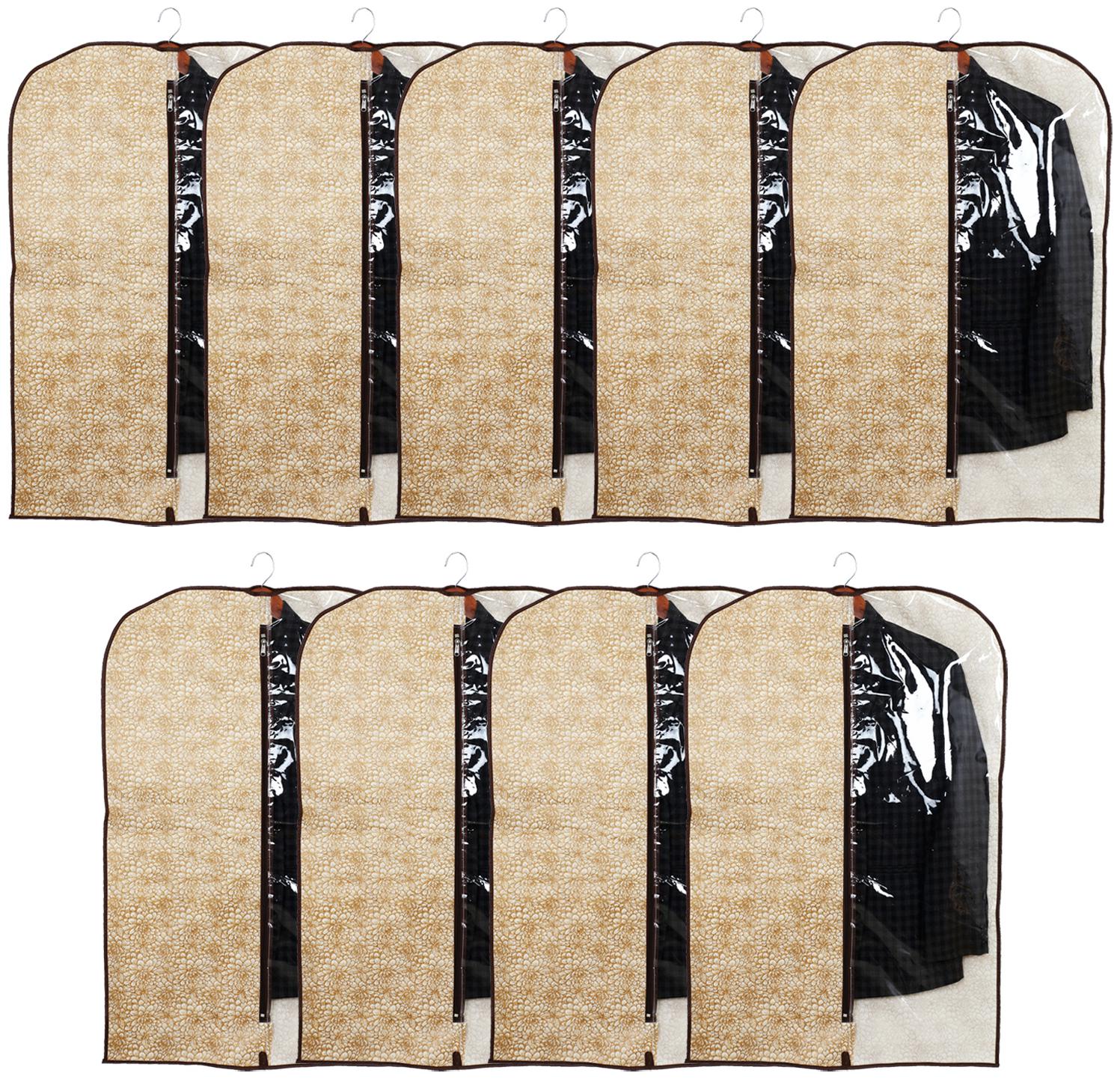 

Kuber Industries Metalic Printed 9 pcs Half Transparent Non Woven Men s Coat Blazer Cover (Golden Brown) - CTHH17541