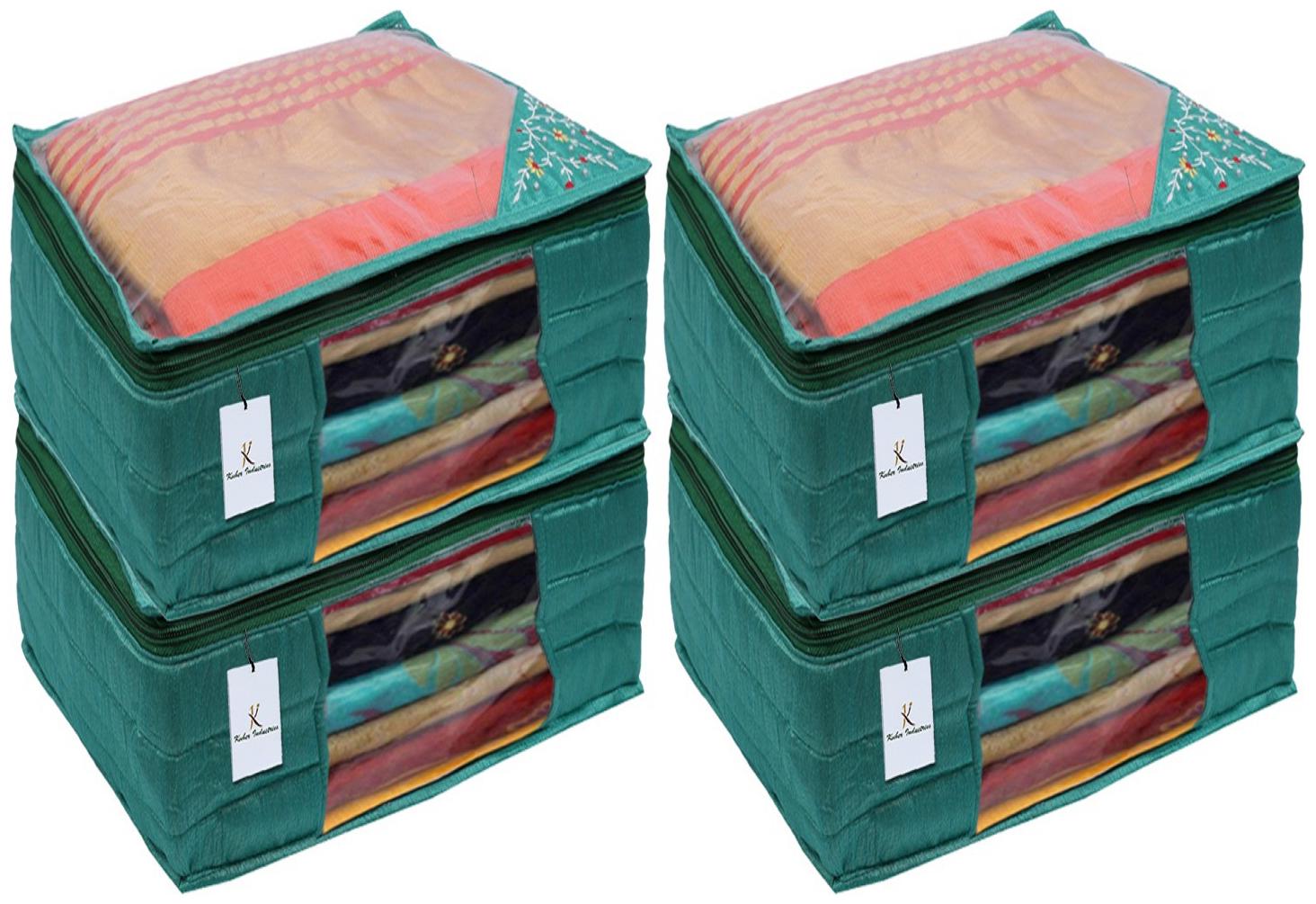 

Kuber Industries 3 layered Quilted Silk 4 Pieces Saree Cover (Green) -CTLTC10640 CTHH12113