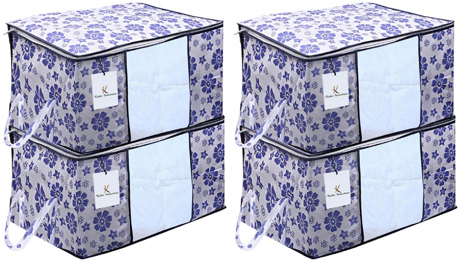 

Kuber Industries Underbed Storage Bag Storage Organiser Blanket Cover Set of 4 pc - Royal blue Extra Large Size CTHH11797