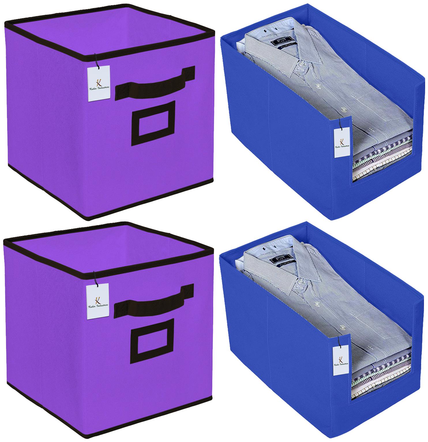 

Kuber Industries Non Woven 2 pc Shirt Stacker Wardrobe Organizer And 2 pc Large Foldable Storage Organiser Cubes Boxes (Purple) - CTHH17771