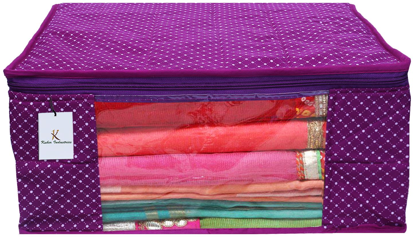 

Kuber Industries Polka Dots 1 Piece Cotton 3 Layered Quilted Saree Cover Purple- CTHH22267