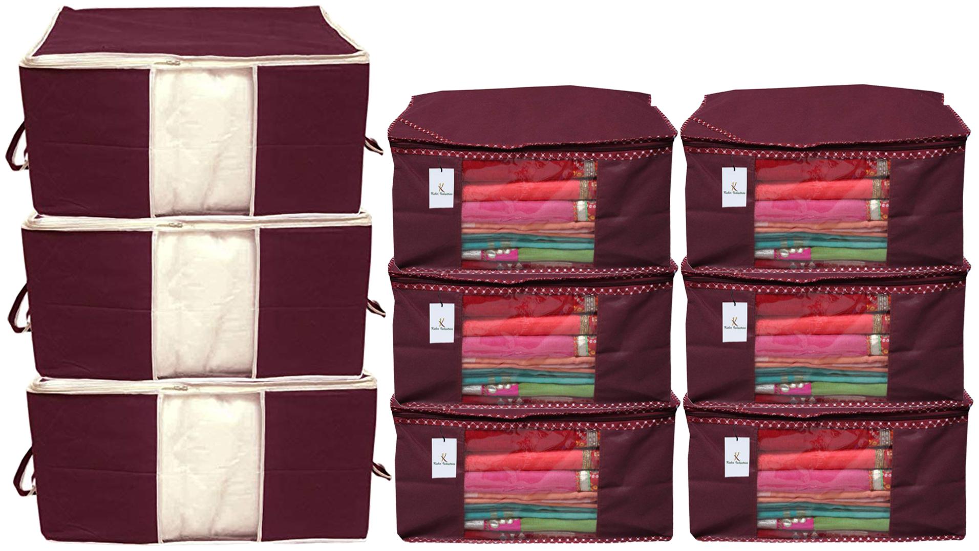 

Kuber Industries Non Woven 6 pcs Saree Cover And 3 pcs Underbed Storage Bag Cloth Organizer For Storage Blanket Cover Combo Set (Maroon) - CTHH17841