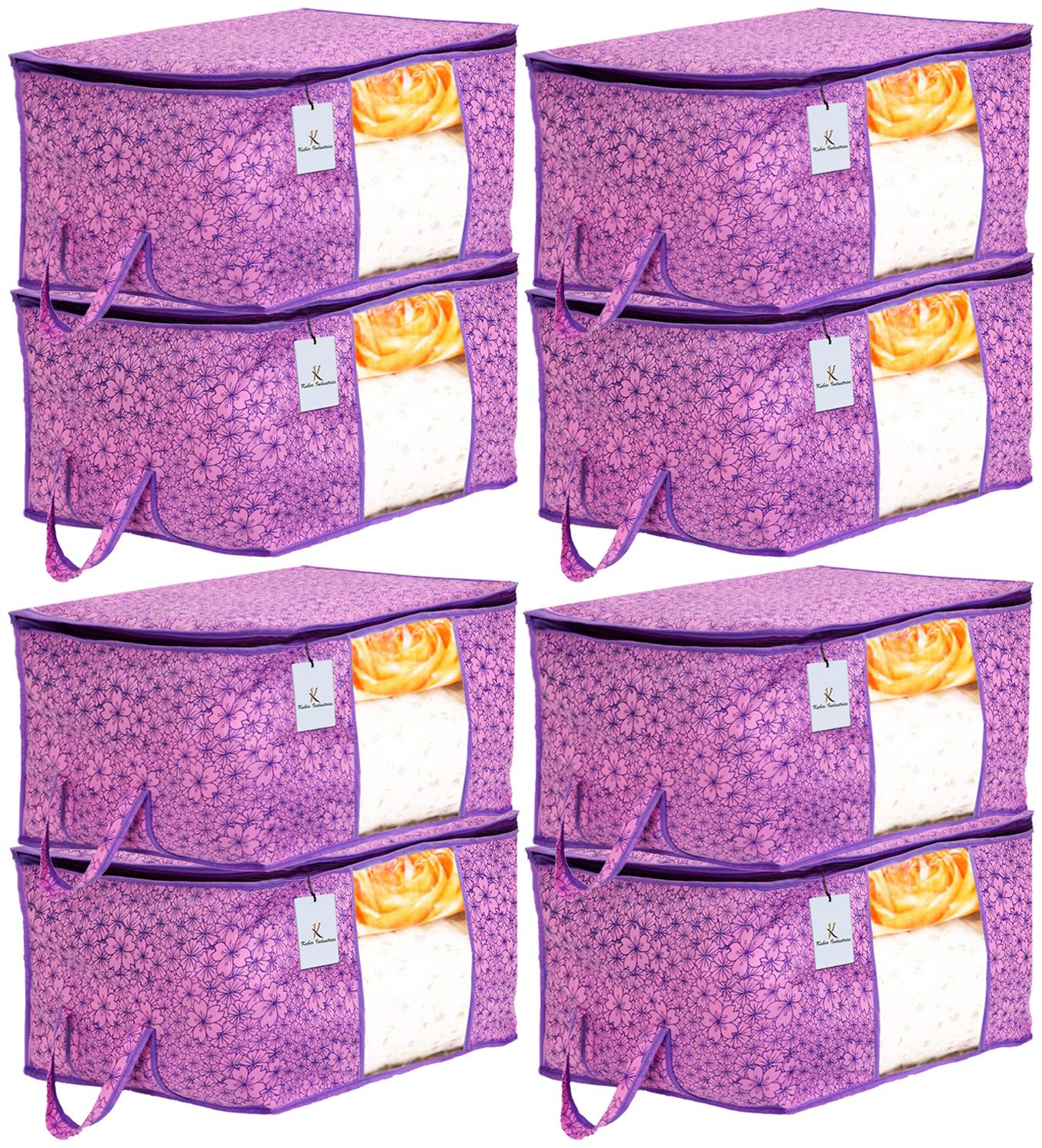 

Kuber Industries Metalic Flower Design Non Woven 8 pcs Underbed Storage Bag Storage Organiser Blanket Cover (Pink Purple) - CTHH16292