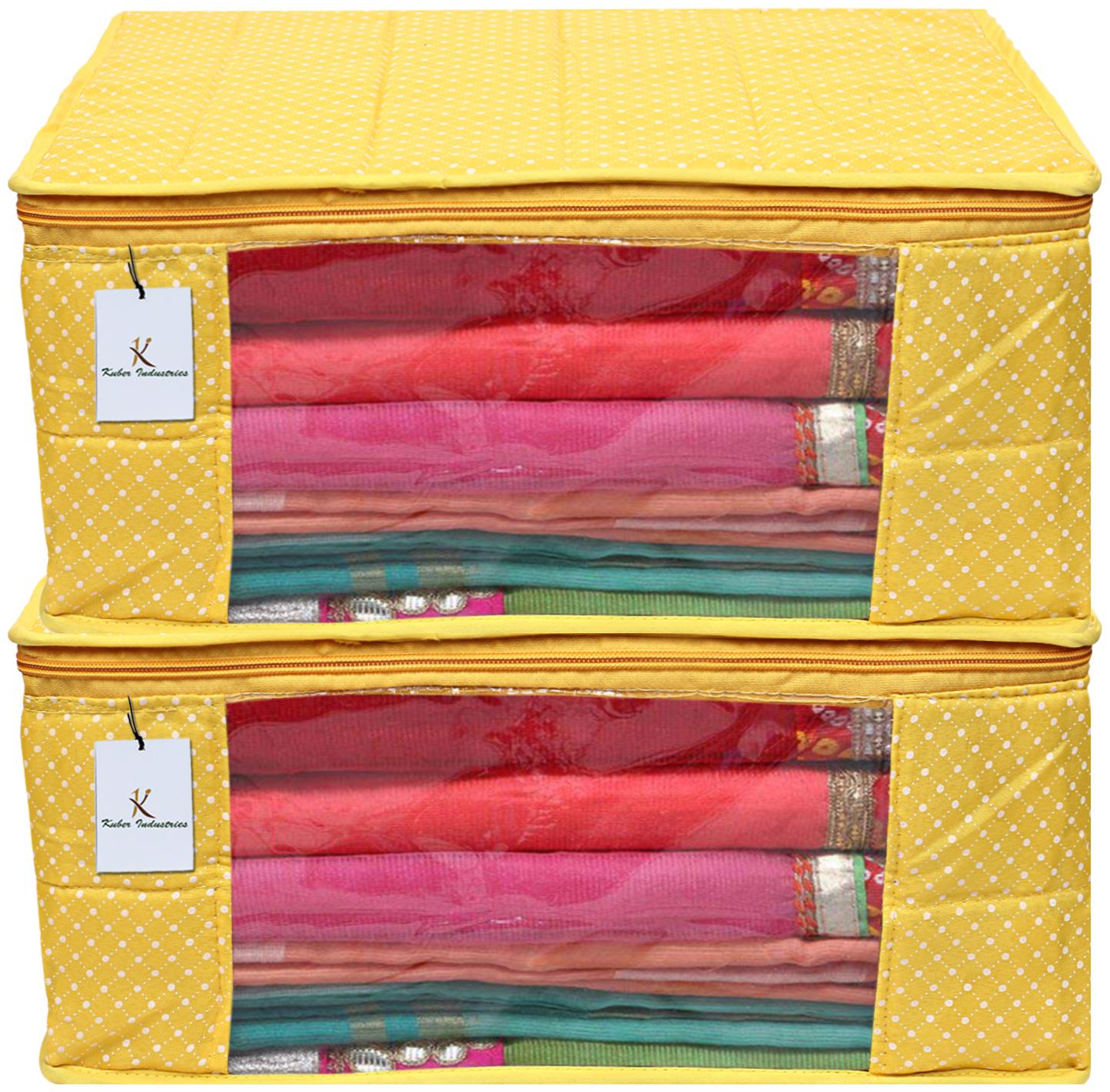 

Kuber Industries Polka Dots 2 Piece Cotton 3 Layered Quilted Saree Cover Yellow- CTHH22304