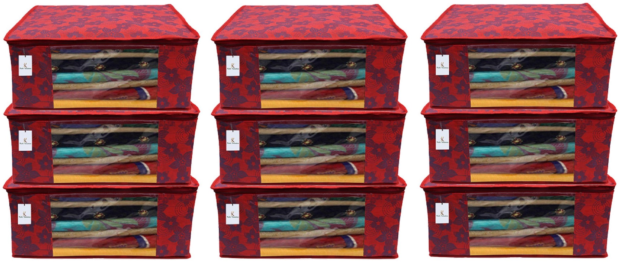 

Kuber Industries 9 pc Non Woven Saree Cover Set Red Large Size CTHH11574