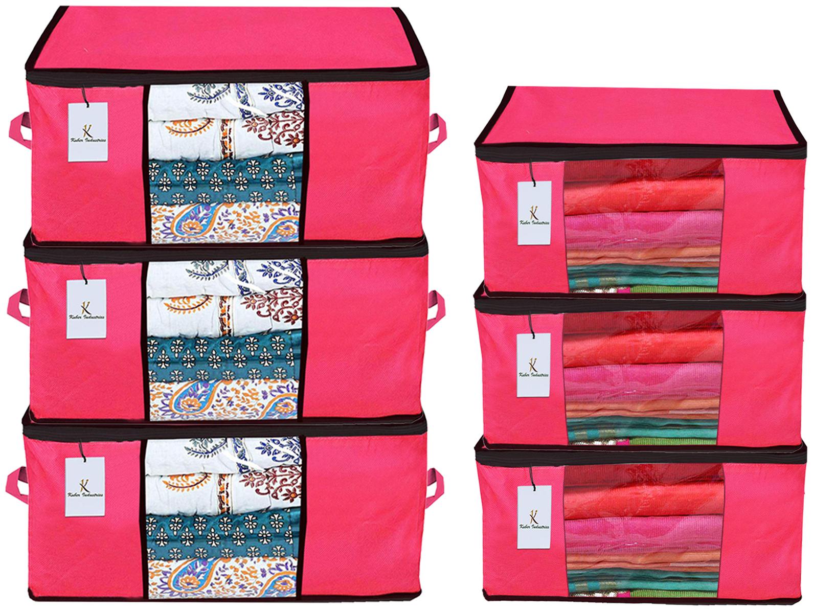 

Kuber Industries Non Woven 3 pcs Saree Cover And 3 pcs Underbed Storage Bag Cloth Organizer For Storage Blanket Cover Combo Set (Pink) - CTHH17861