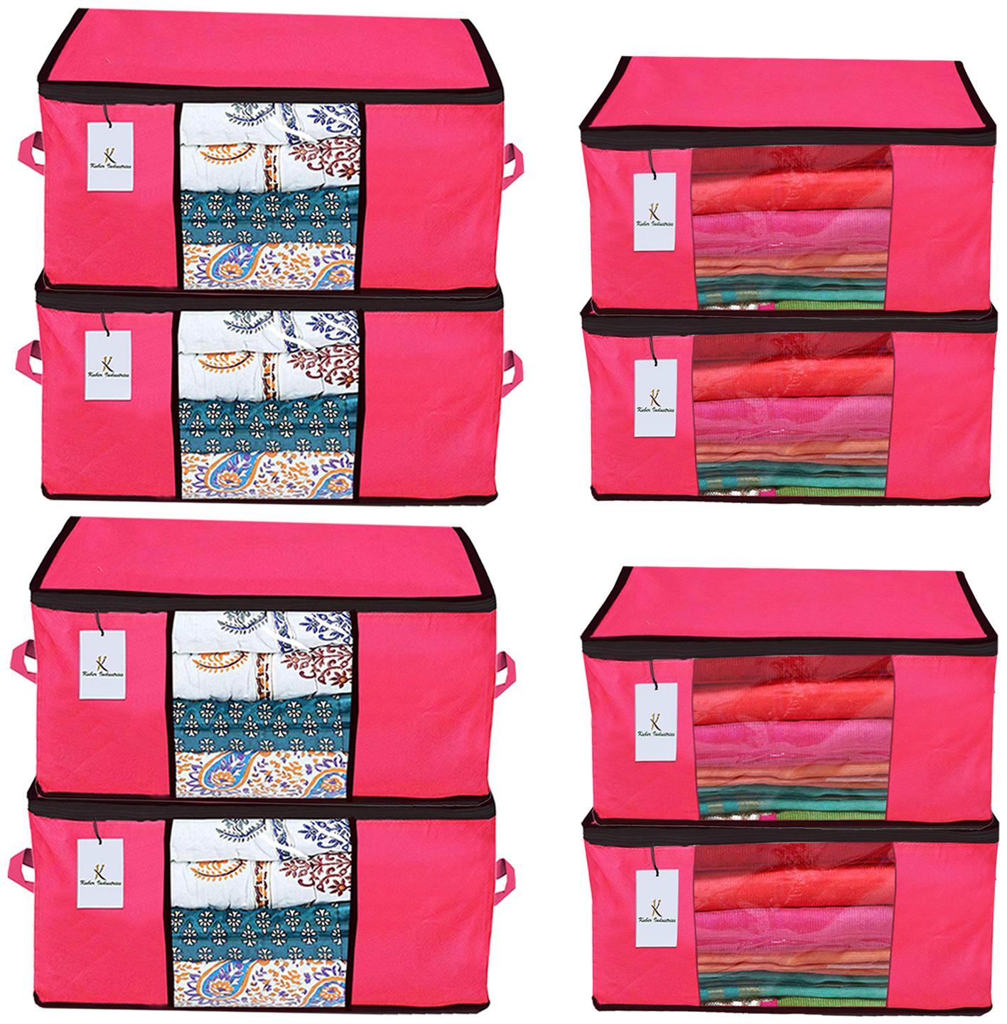

Kuber Industries Non Woven 4 pcs Saree Cover And 4 pcs Underbed Storage Bag Cloth Organizer For Storage Blanket Cover Combo Set (Pink) - CTHH17863
